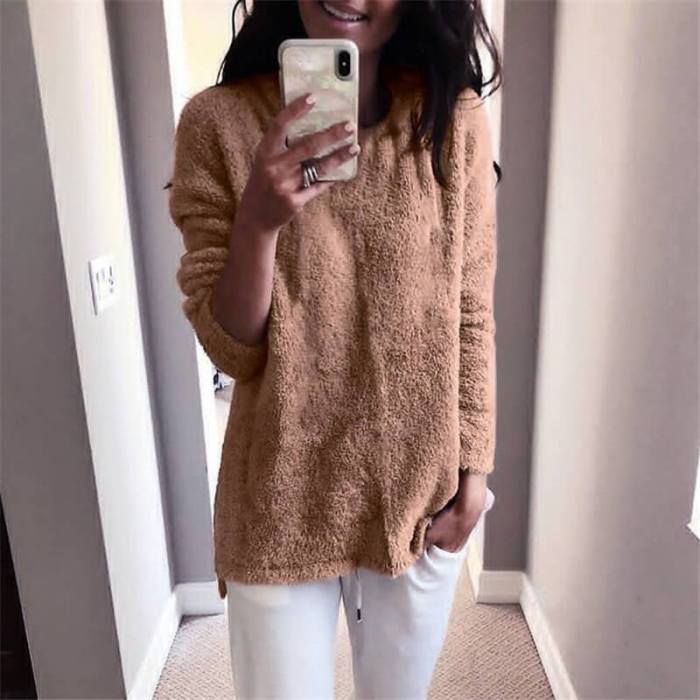 Oversized Crewneck Pure Color Fuzzy Sweaters