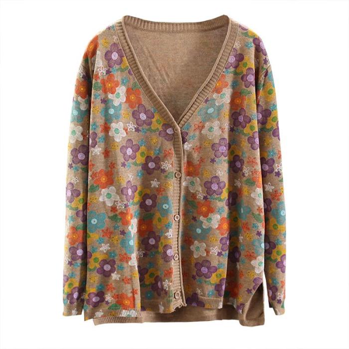 Women's Long-sleeved Cardigan Single-breasted Printed Sweater