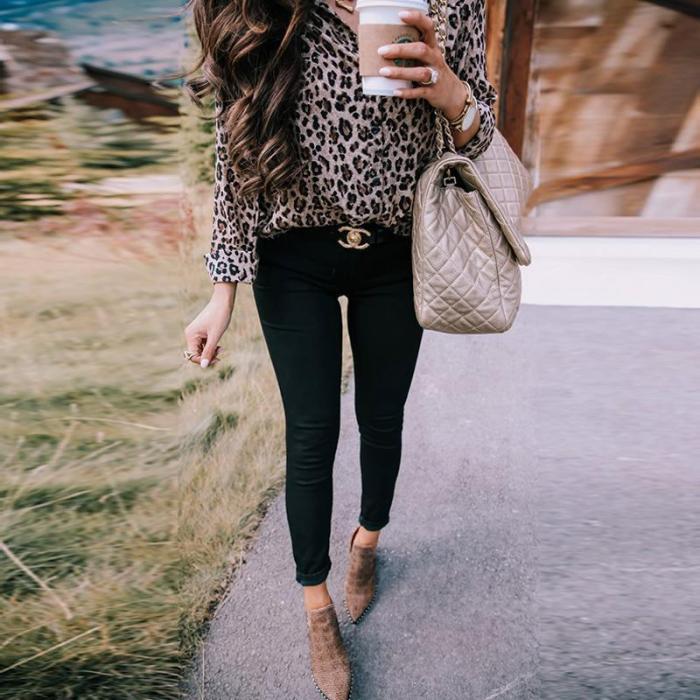 Fashion Lapel Leopard Printed Button Blouses