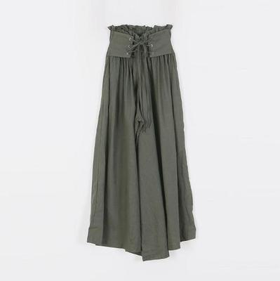 2021 Spring Summer Solid Fashion Casual Straps High Waist-length Loose Elastic Waist Wide Leg Pants Women