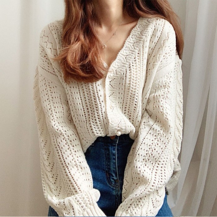 Fashion Women Cardigans Sweater New Autumn V Neck Elegant Knitted Long sleeve Hollow Out Sexy Tops Pull Femme Casual Coat