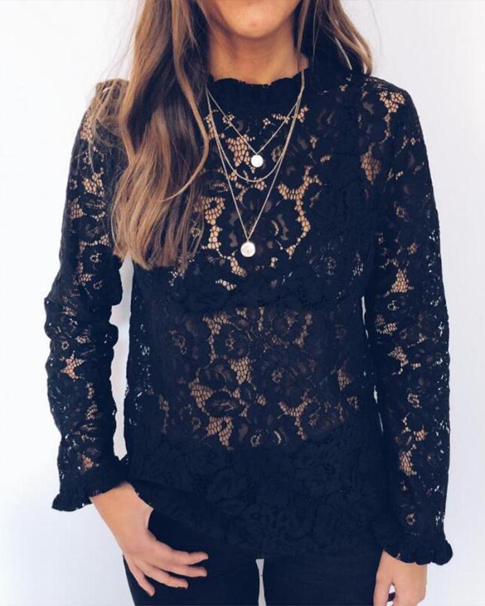 Round Neck Long Sleeve Lace Top