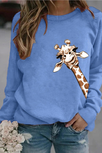 Women's Tops Cartoon Giraffe Print Long Sleeve Shirt