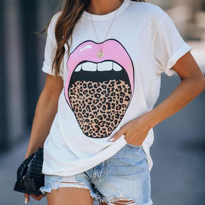 Leopard Print T-shirt with Big Lips