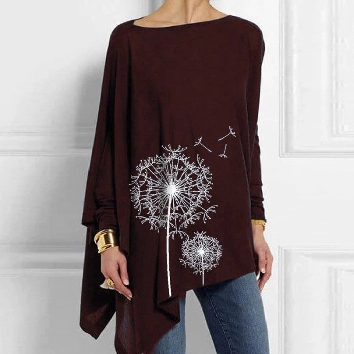 Women's Irregular Shirt Dandelion Print Casual Top