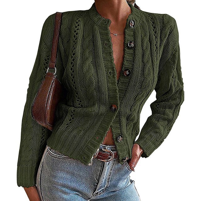 Women Sexy V Neck Buttons Cardigan Coats Winter Casual Hollow Out Solid Sweater Fashion Autumn Long Sleeves Slim Sweater