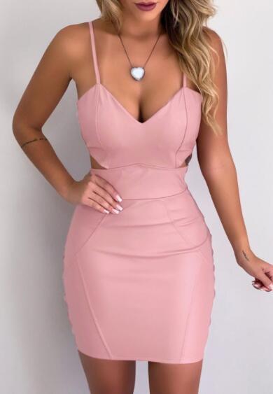 Sexy Tight-Fitting Sling PU Mini Dress