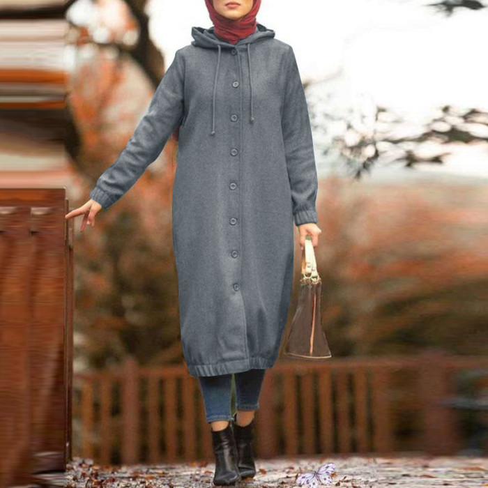 Winter Sweatshirt Dress Women Vintage Autumn Abaya Long Sleeve Sundress Casual Muslim Dress Kaftan Robe Solid Vestido