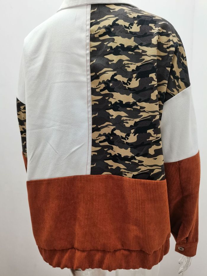 Jackets For Women 2021 Denim Corduroy Camouflage Stitching Jacket Lapel Vintage Cowgirl jackets coats