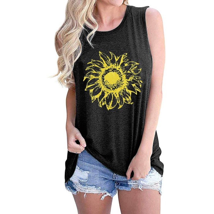 T Shirt Women Clothing Funny Graphic Vest Workout Cami Sunflower T Shirt Flowy Tunic Cute Tops