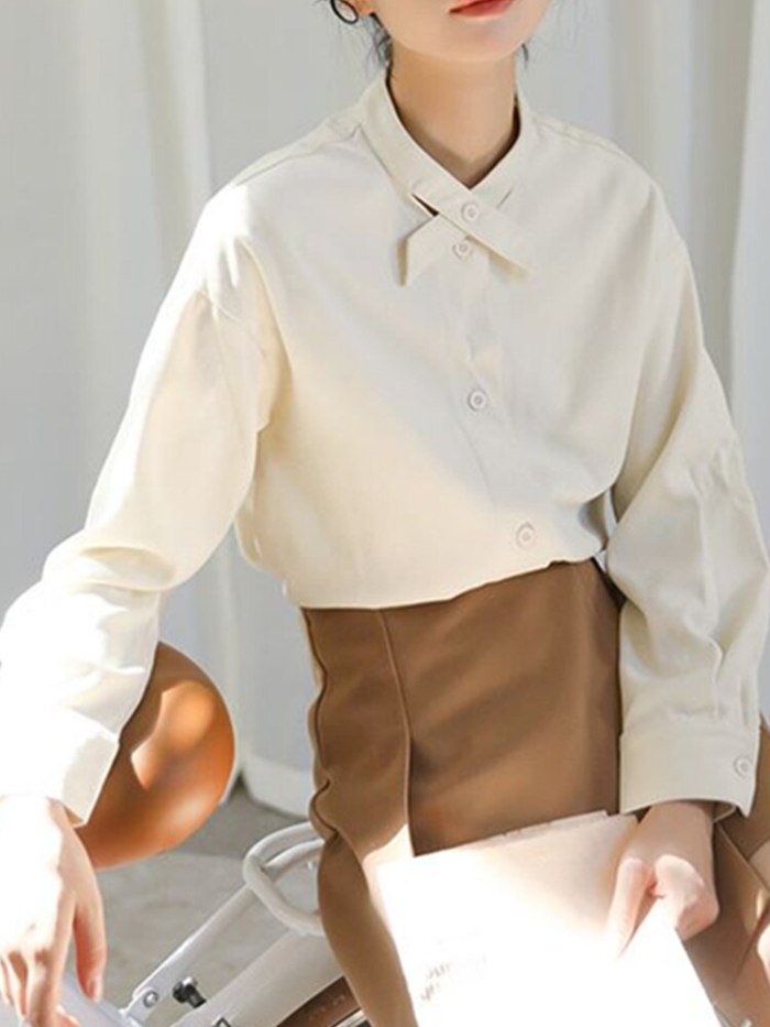 Stand Collar Shirts Long Sleeve Sweet Style Tops