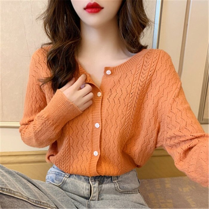 Fashion Knitted Jacket Long Sleeve Girl Spring Summer Cropped Cardigan Loose Short Sweater Women Summer Clothing Yellow