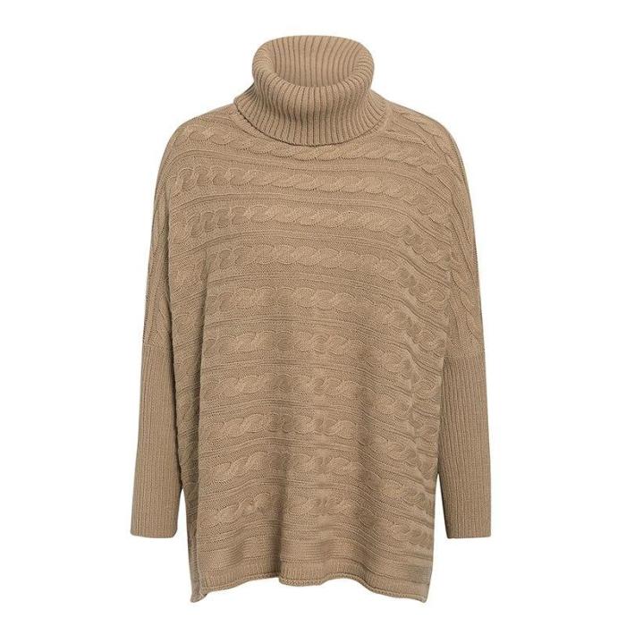 streetally Vintage turtlneck knitted sweater women Autumn winter bat sleeve pullover female cloak Side split camel button jumper