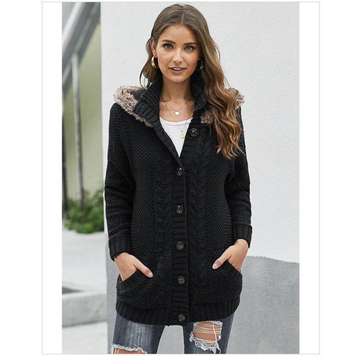 Hoodie Cardigan Button-Up Sweater Coat