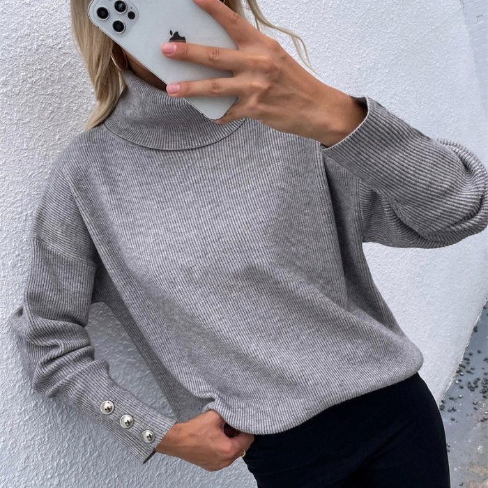 Elegant Solid Turtleneck Sweaters Women Casual Long Sleeve Pullover Sweater 2021 Autumn Fashion O-Neck Knit Tops Jumpers Female