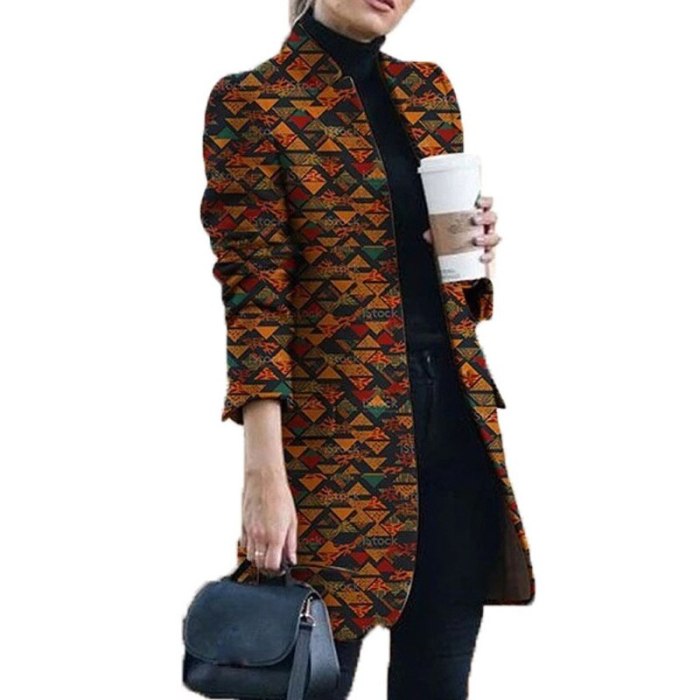 New Women's Wool Blends Coats Winter Autumn 2021 Fashion Lapel Printed Slim Long Woolen Ladies Overcoat Plus Size Outerwear 5XL