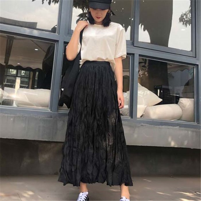 Korean New Arrival High Waist Pleated Large Size Women Warm High Street Office Lady All-Match Long Skirts 6 Colors