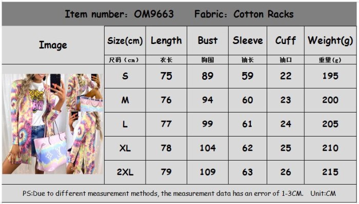 Tie Dye Women Cardigans Spring Autumn Gradient Floral Printed Long Sleeve Loose Long Jacket Coats WDC7530