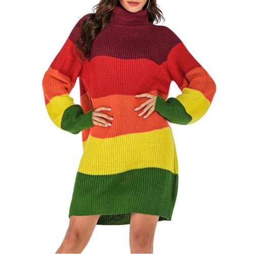 Women Long Sleeve Turtleneck Sweater Knitted Causal Loose Pullover Tunic Tops