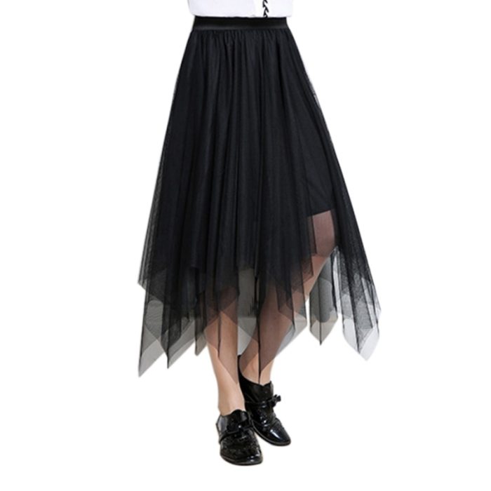 Womens Tulle Fashion Elastic High Waist Mesh Skirt Tutu Pleated Long Midi Women's Skirt