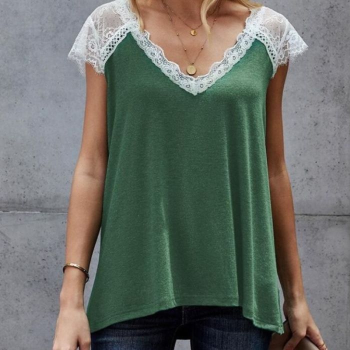 Lace Tank Top Women V-neck Sleeveless Tee 2021 Summer Loose Vest Casual Soft Tanks Sexy V Neck Tee For Women Lace Top Lady wear