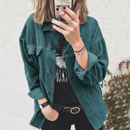 Autumn Thicken Women Corduroy Shirt Solid Color Turn-Down Collar Ladies Jacket Fashion Streetwear Long Sleeve Button Women Shirt