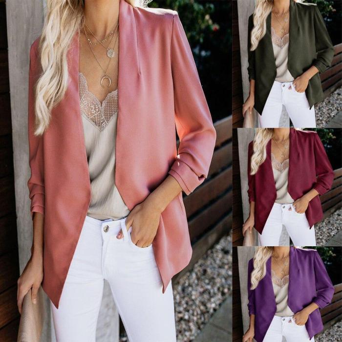Fashion Basic Blazer Jacket Women Spring Autumn Casual Plus Size Long Sleeve Slim Solid Coats Office Ladies Outwear Chic Tops
