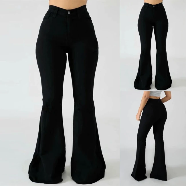 2021 Women's Jeans Casual Slim Stretchy Denim High Waist Jeans Oversized Long Flare Pants Trousers For Women Broek Dames