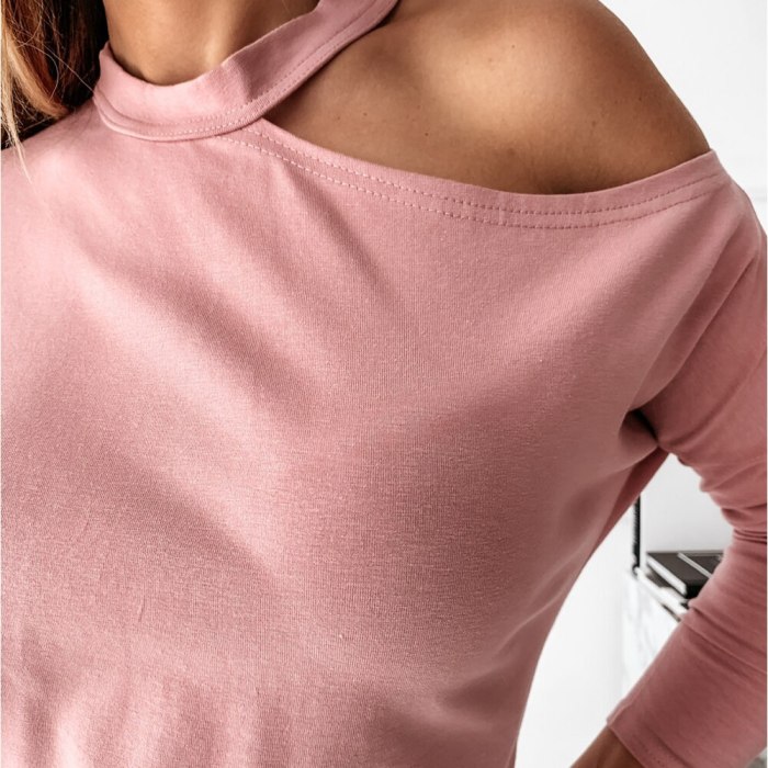 Sexy One Off Shoulder Long Sleeve Halter T-shirt Autumn Women Solid Color Slim Lady Tee Tops WDC5720