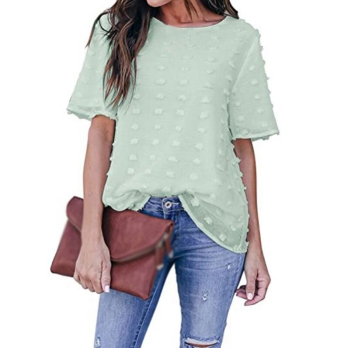 Casual Round Neck Summer T-shirts Short Sleeve Women T-Shirts Fashion Chiffon T Shirt Tops