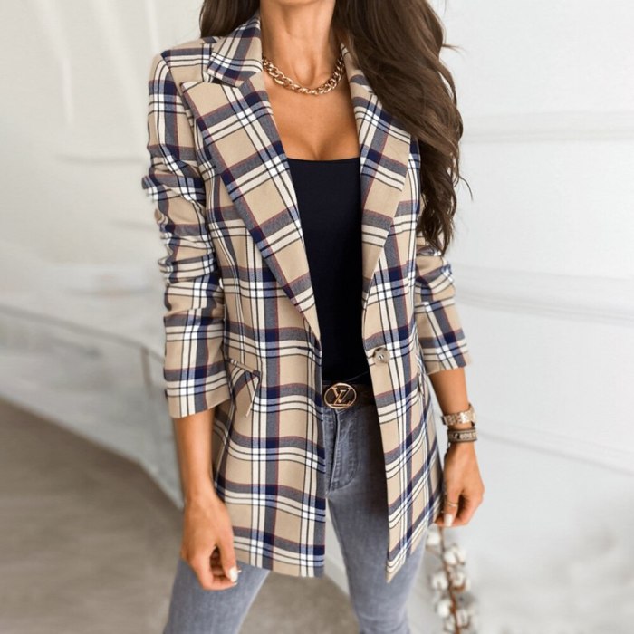 Women Blazer Casual Long Sleeve Slim Jackets Blazers 2021 Autumn Office Suit Striped Coat Cardigan Formal Blazers Femme Coats