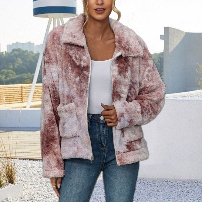 Jacket Women Fashion Zipper color plus padded Fur jacket Faux Fur Teddy Bear Coat Coat Female 2020 New Long Sleeve Fur jacket
