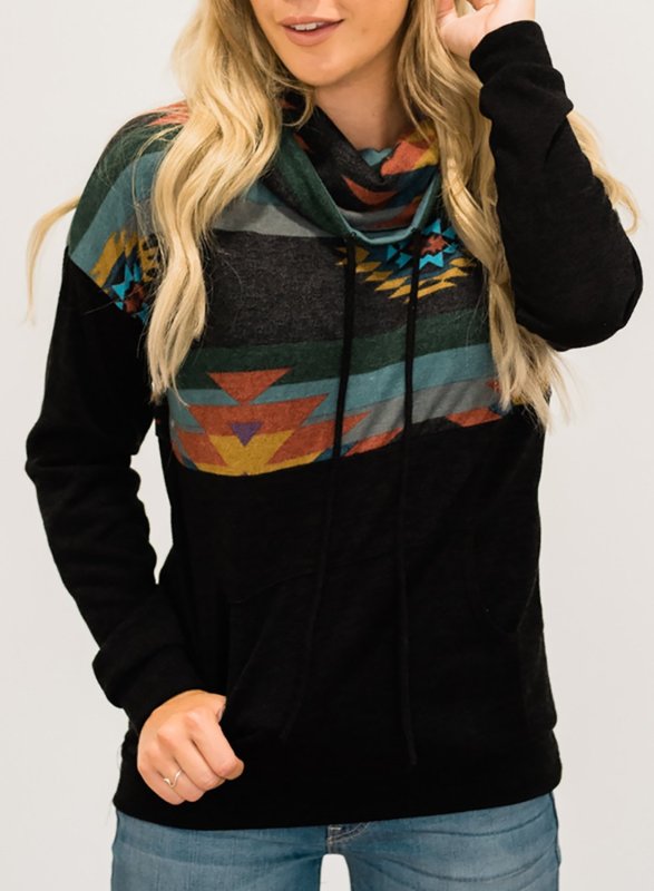 Printed Long Sleeve Drawstring Hoodie