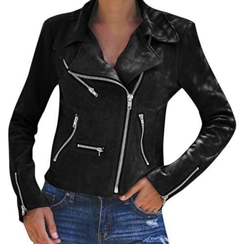 Womens Faux Suede Short Velvet Jacket Moto Biker Zip Up Slim Jackets Motorcycle Polyurethane Leather Lapel Coats Winter Outwear