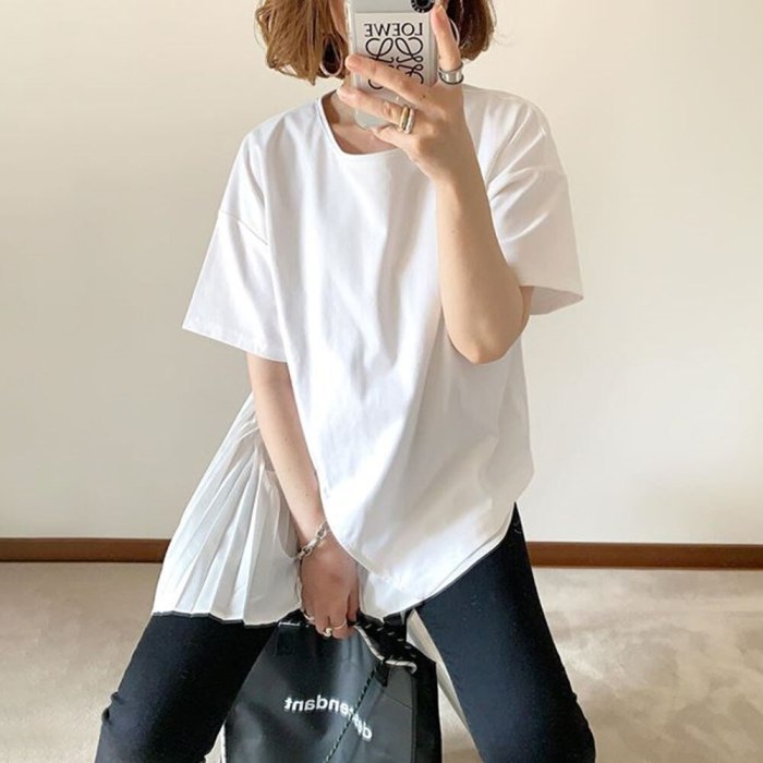 White shirt asymmetrical ruffles top t chic style korean streetwear casual loose irregular irregular female summer office tshirt