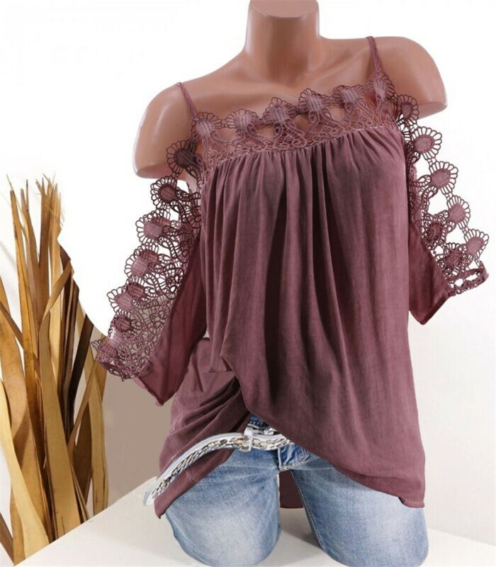 2021 Newest Hot Womens Cold Shoulder Camis Loose Casual Tunic Tops Hollow Out Lace Camisoles Summer Plus Size