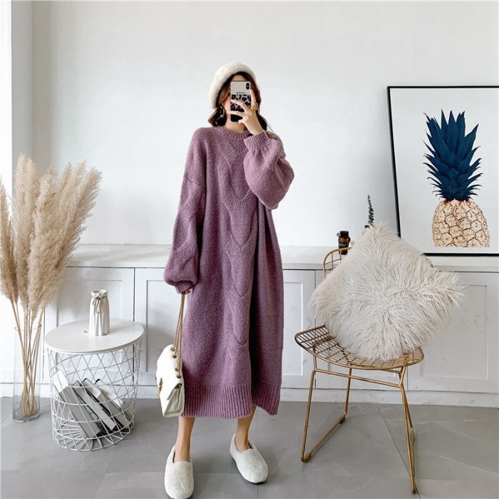 Woolen Mohair Blended Knitted Sweater Dresses Women's Pullover Sweater