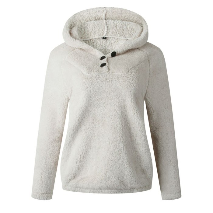 2021 Sherpa Fleece Sweater Winter Hooded Teddy Fleece Pullover Chic Button V-neck Tops Women Sexy Streetwear Teddy Sweaters