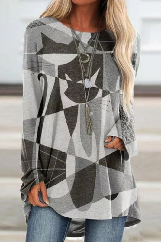 Women O Neck Loose Long Pullover Tops Casual T Shirt