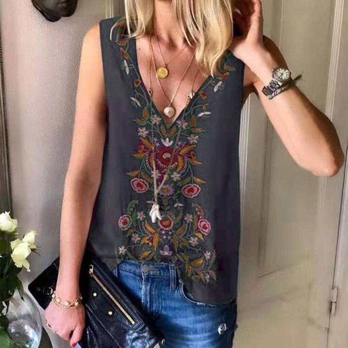 Vintage Tops For Female 2021 Women's Casual V-neck Ethnic Wind Printed Chiffon Shirt Top