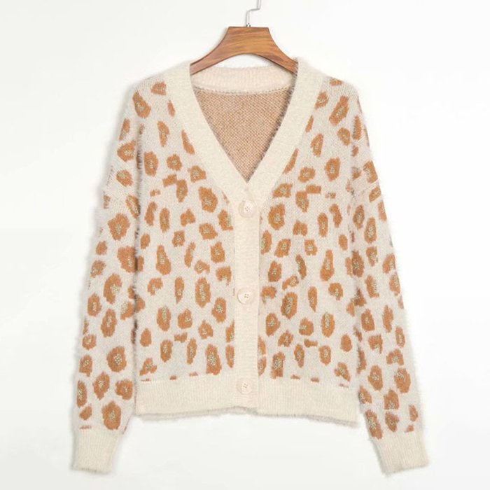Leopard V Neck Knit Cardigan