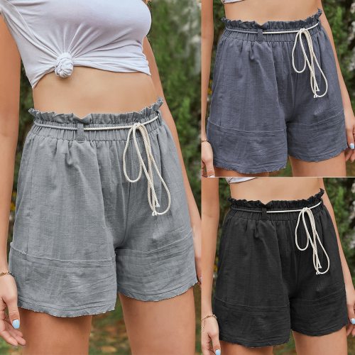 2021 Summer New Women'S Wear Solid Color Casual Cotton And Hemp A-Line Shorts For Women
