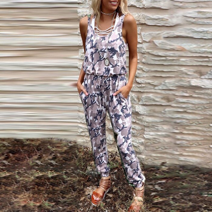 2021 Fashion Summer Straps Casual Jumpsuit Vintage Printed Sleeveless Rompers Playsuits Elegant Sexy O Neck Ladies Overalls XXL