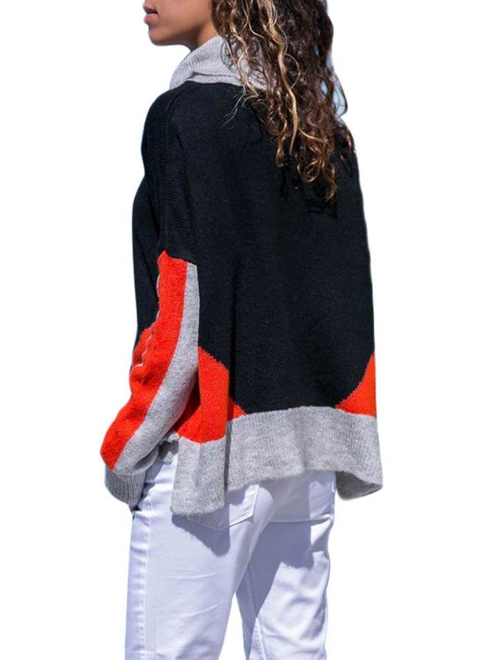 Coral Gray Colorblock Detail Black Sweater