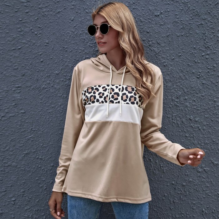 Women Long Sleeve Color Block O Neck Leopard Print Pullover Sweatshirt Blouse Shirt Female Loose Patchwork Clothing Fashion 2021