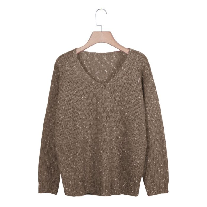 Autumn New Women's Solid Color Printing Sweater Casual V-neck Sweater Long-sleeved Loose Women