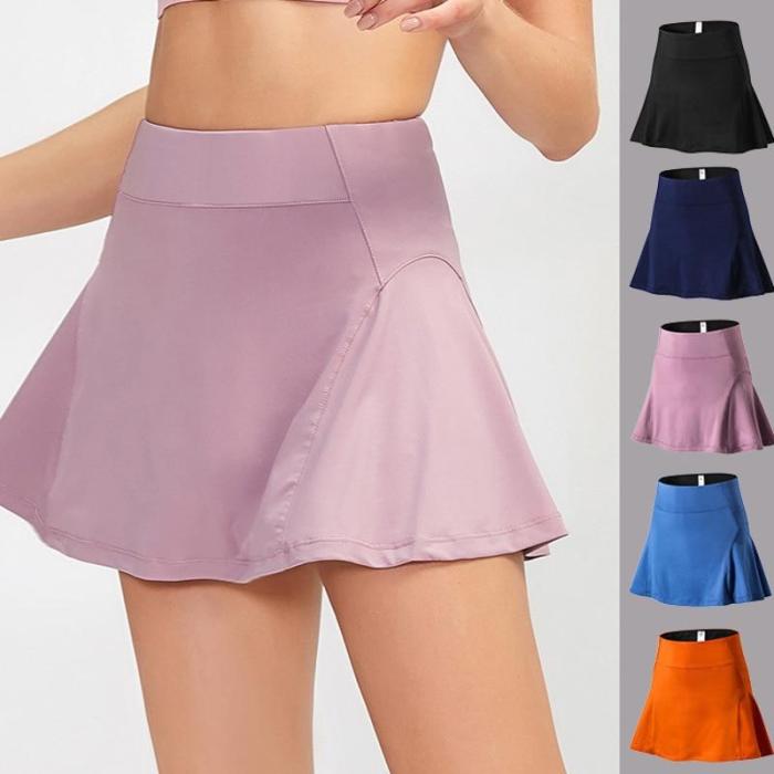 Women's High Waist Sports Skirt Yoga Tennis Skirt Casual Loose Lining Running Quick-drying Female Solid Black Streetwear Skirt