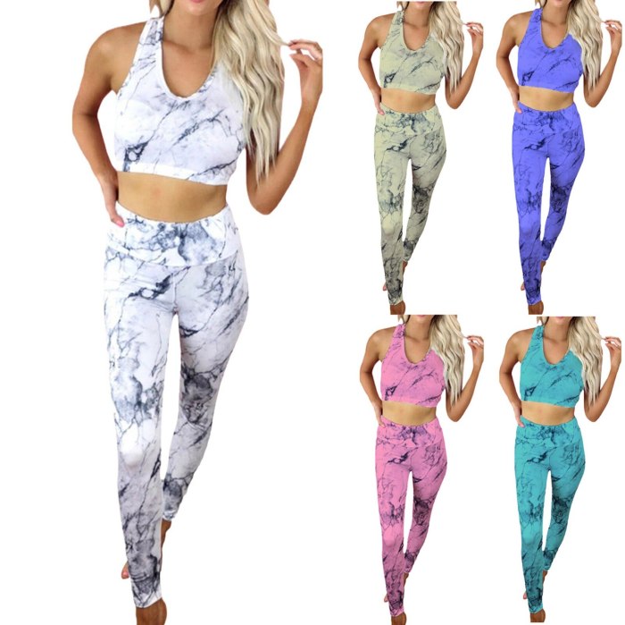 Women Summer Tie Dye Print Two Piece Sets Sleeveless Sexy Short Tank Tops + Pencil Trousers Set Gradient Leisure Sport Outfits