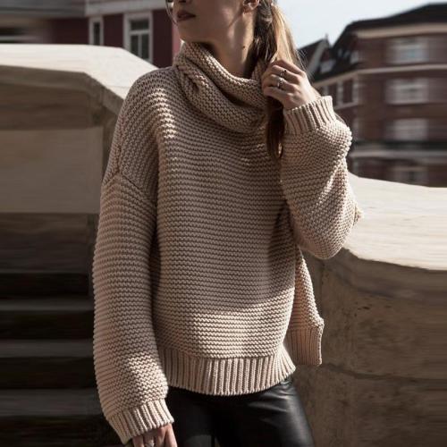 High Collar Pullover Pure Color Knit Sweater