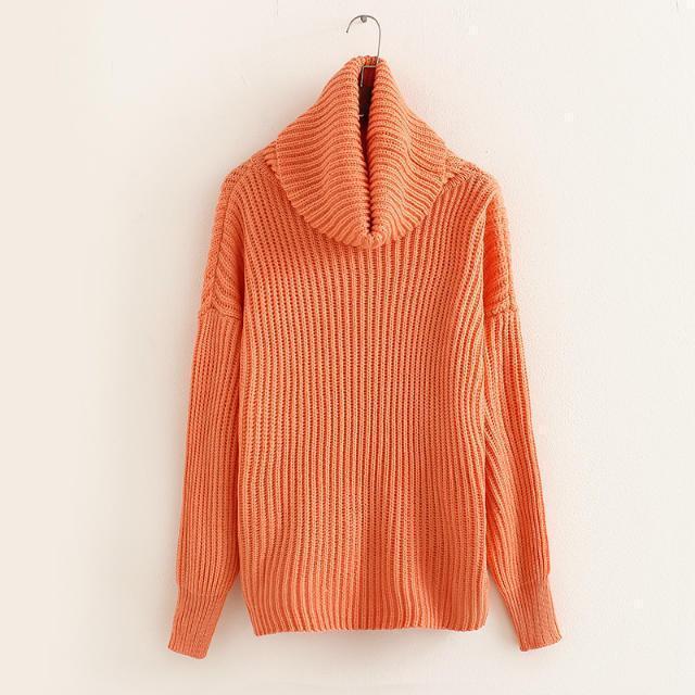 Lapel Pullover Loose High Collar Solid Sweater